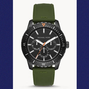 Michael Kors Cunningham Chronograph Black Dial Green Rubber Strap Watch For Men - MK7165 Authentic Buy Shop Now