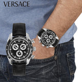 Versace V Ray Chronograph Quartz Black Dial Black Leather Strap Watch For Men - VE2I00121 Authentic Buy Shop Now
