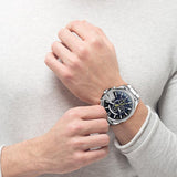 Diesel Mega Chief Chronograph Blue Dial Silver Steel Strap Watch For Men - DZ4465 Authentic Buy Shop Now