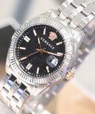 Versace Greca Time Quartz Black Dial Silver Steel Strap Watch For Men - VE3K00322 Authentic Buy Shop Now