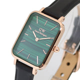 Daniel Wellington Quadro Pressed Sheffield Green Dial Black Leather Strap Watch For Women - DW00100439 Authentic Buy Shop Now