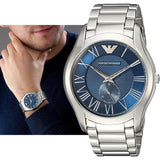 Emporio Armani Valente Quartz Blue Dial Silver Steel Strap Watch For Men - AR11085 Authentic Buy Shop Now