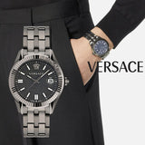 Versace Greca Time Quartz Black Dial Grey Steel Strap Watch for Men - VE3K00622 Authentic Buy Shop Now