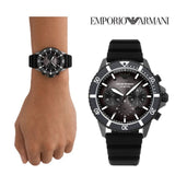 Emporio Armani Diver Chronograph Black Dial Black Silicon Strap Watch For Men - AR11515 Authentic Buy Shop Now
