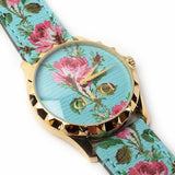 Gucci G Timeless Floral Turquoise Dial Turquoise Leather Strap Watch For Women - YA1264085 Authentic Buy Shop Now