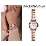 Emporio Armani Gianni T-Bar Mother of Pearl Dial Rose Gold Steel Strap Watch For Women - AR11203 Authentic Buy Shop Now