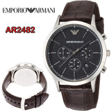 Emporio Armani Renato Chronograph Black Dial Brown Leather Strap Watch For Men - AR2482 Authentic Buy Shop Now