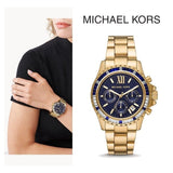 Michael Kors Everest Chronograph Blue Dial Gold Steel Strap Watch For Women - MK6971 Authentic Buy Shop Now