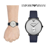 Emporio Armani Modern Slim Analog Silver Dial Blue Leather Strap Watch For Men - AR11214 Authentic Buy Shop Now
