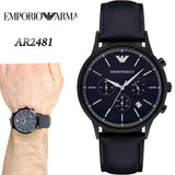 Emporio Armani Renato Chronograph Quartz Blue Dial Blue Leather Strap Watch For Men - AR2481 Authentic Buy Shop Now