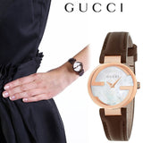 Gucci G Interlocking Mother of Pearl Dial Brown Leather Strap Watch For Women - YA133516 Authentic Buy Shop Now