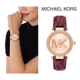 Michael Kors Parker Rose Gold Dial Maroon Leather Strap Watch For Women - MK2974 Authentic Buy Shop Now