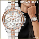 Michael Kors Everest Chronograph Silver Dial Two Tone Steel Strap Watch For Women - MK6975 Authentic Buy Shop Now