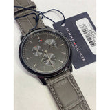 Tommy Hilfiger Brad Chronograph Quartz Grey Dial Grey Leather Strap Watch For Men - 1710388 Authentic Buy Shop Now