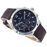 Tommy Hilfiger Asher Chrongraph Blue Dial Brown Leather Strap Watch For Men - 1791855 Authentic Buy Shop Now