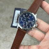 Tommy Hilfiger Asher Chrongraph Blue Dial Brown Leather Strap Watch For Men - 1791855 Authentic Buy Shop Now