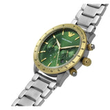Emporio Armani Mario Chronograph Green Dial Silver Steel Strap Watch For Men - AR11454 Authentic Buy Shop Now
