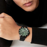 Emporio Armani Diver Chronograph Quartz Green Dial Black Silicon Strap Watch For Men - AR11463 Authentic Buy Shop Now