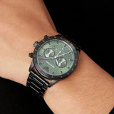 Emporio Armani Mario Chronograph Green Dial Black Steel Strap Watch For Men - AR11472 Authentic Buy Shop Now