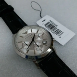Emporio Armani Renato Chronograph Silver Dial Black Leather Strap Watch for Men - AR2436 Authentic Buy Shop Now