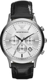 Emporio Armani Renato Chronograph Silver Dial Black Leather Strap Watch for Men - AR2436 Authentic Buy Shop Now