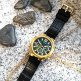 Guess Edge Chronograph Green Dial Black Leather Strap Watch For Men - GW0492G3 Authentic Buy Shop Now