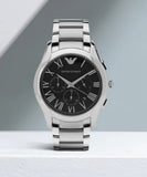 Emporio Armani Valente Chronograph Quartz Black Dial Silver Steel Strap Watch For Men - AR11083 Authentic Buy Shop Now