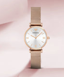 Emporio Armani Gianni T Bar Silver Dial Rose Gold Mesh Bracelet Watch For Women - AR1956 Authentic Buy Shop Now