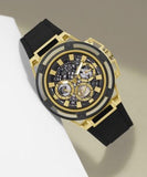 Guess Matrix Multifunction Gold Dial Black Rubber Strap Watch For Men - GW0423G2 Authentic Buy Shop Now