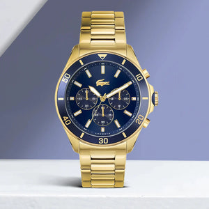 Lacoste Tiebreaker Chronograph Blue Dial Gold Steel Strap Watch for Men - 2011151 Authentic Buy Shop Now