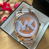 Michael Kors Janelle Three Hand Rose Gold Dial Two Tone Steel Strap Watch For Women - MK7134 Authentic Buy Shop Now