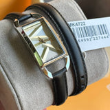 Michael Kors Empire Three-Hand Silver Dial Black Leather Strap Watch For Women - MK4722 Authentic Buy Shop Now