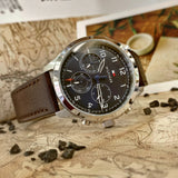 Tommy Hilfiger Asher Chrongraph Blue Dial Brown Leather Strap Watch For Men - 1791855 Authentic Buy Shop Now