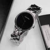 Calvin Klein Snake Black Dial Silver Steel Strap Watch For Women - K6E23141 Authentic Buy Shop Now