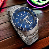 Maserati Competizione Chronograph Blue Dial Silver Steel Strap Watch For Men - R8873600002 Authentic Buy Shop Now