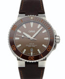 Oris Aquis Date Brown Dial Brown Leather Strap Watch for Men - 0173377304152-0752412EB Authentic Buy Shop Now