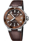 Oris Aquis Date Brown Dial Brown Leather Strap Watch for Men - 0173377304152-0752412EB Authentic Buy Shop Now