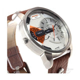 Diesel Mini Daddy Silver Dial Brown Leather Strap Watch For Men - DZ7309 Authentic Buy Shop Now