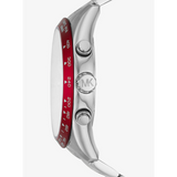 Michael Kors Layton Chronograph Red Dial Silver Steel Strap Watch For Men - MK8822 Authentic Buy Shop Now