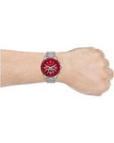 Michael Kors Layton Chronograph Red Dial Silver Steel Strap Watch For Men - MK8822 Authentic Buy Shop Now