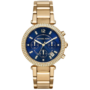 Michael Kors Parker Chronograph Blue Dial Gold Steel Strap Watch For Women - MK6262 Authentic Buy Shop Now