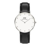 Daniel Wellington Classy Sheffield White Dial Black Leather Strap Watch For Women - DW00100080 Authentic Buy Shop Now