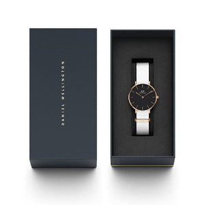 Daniel Wellington Classic Petit Dover Black Dial White NATO Strap Watch For Women - DW001000312 Authentic Buy Shop Now