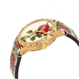 Gucci G Timeless Floral Gold Dial White Leather Strap Watch For Women - YA1264084 Authentic Buy Shop Now