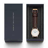 Daniel Wellington Dapper Bristol White Dial Brown Leather Strap Watch For Women - DW00100094 Authentic Buy Shop Now