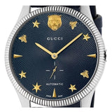 Gucci G Timeless Automatic Blue Dial Black Leather Strap Watch For Men - YA126347 Authentic Buy Shop Now