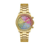 Guess Confetti Chronograph Rainbow Dial Gold Steel Strap Watch For Women - GW0483L4 Authentic Buy Shop Now