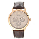 Guess Wafer Quartz Beige Dial Brown Leather Strap Watch For Men - W0496G1 Authentic Buy Shop Now