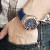 Guess Rigor Analog Blue Dial Blue Denim Strap Watch For Men - W0040G6 Authentic Buy Shop Now
