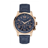 Guess Horizon Chronograph Blue Dial Blue Leather Strap Watch For Men - W0380G5 Authentic Buy Shop Now